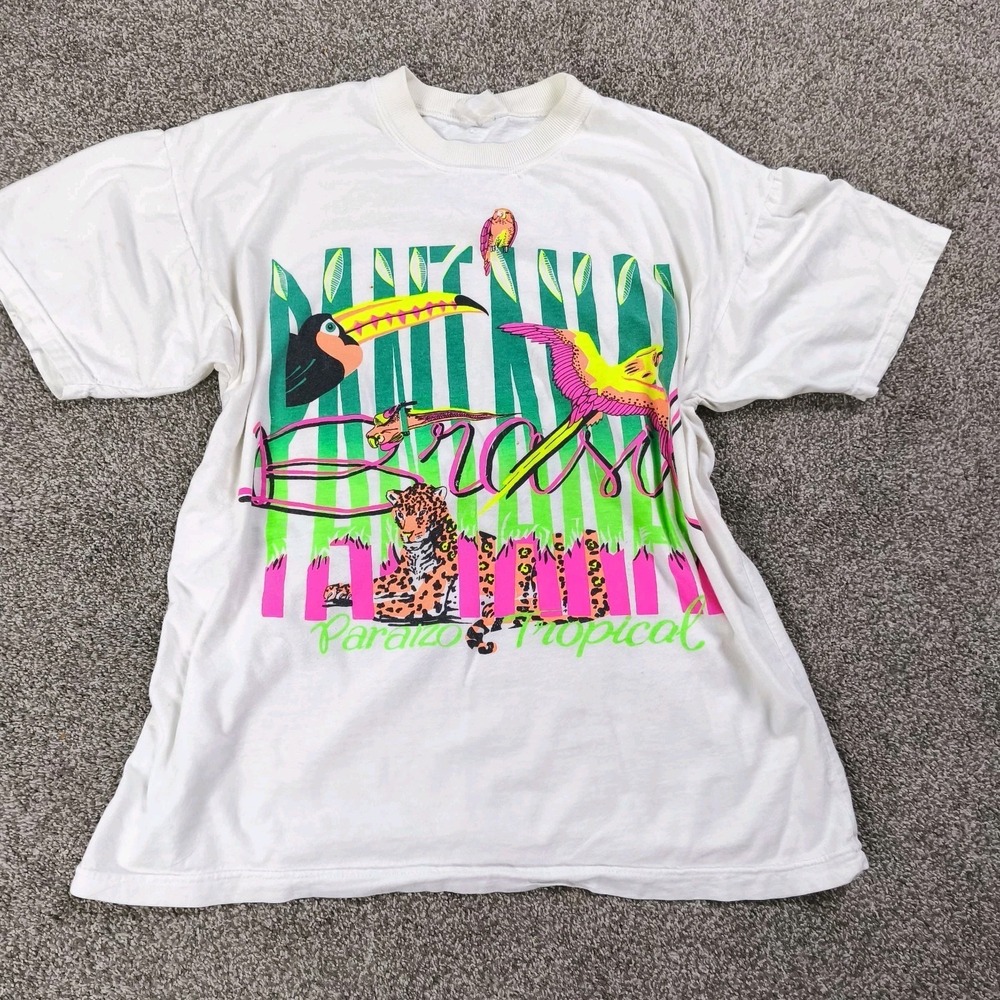 Vintage‎ Panazo Tropical Safari Toucan Flamingo Jungle Graphic Tee